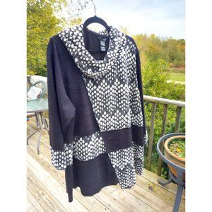 Ali Miles Womens Plus Size 3X Black and White Cowl Neck Snake Skin Print Sweater